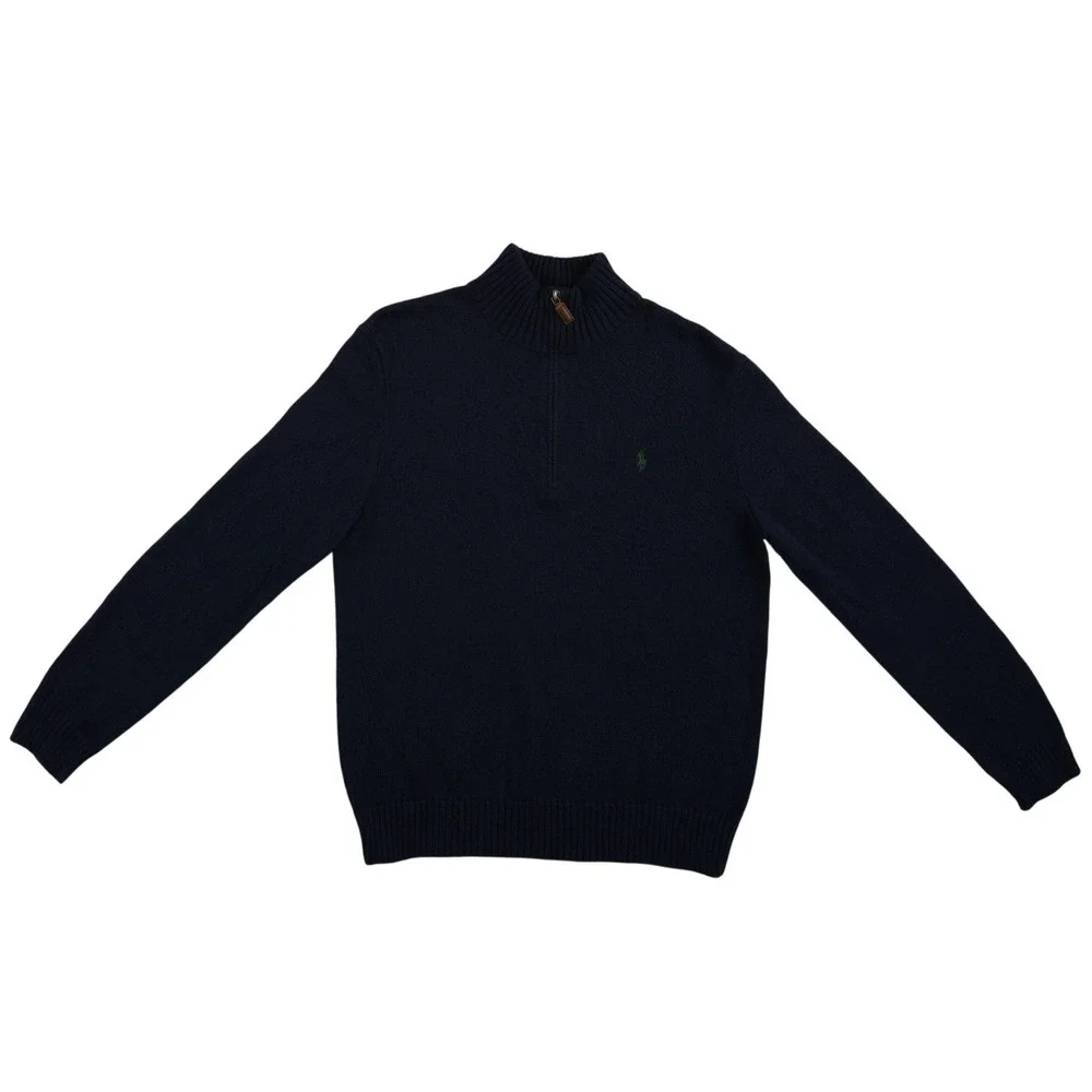Polo Ralph Lauren Sweater Top Men's Size Large Navy Quarter Zip 100% Cotton Pony
